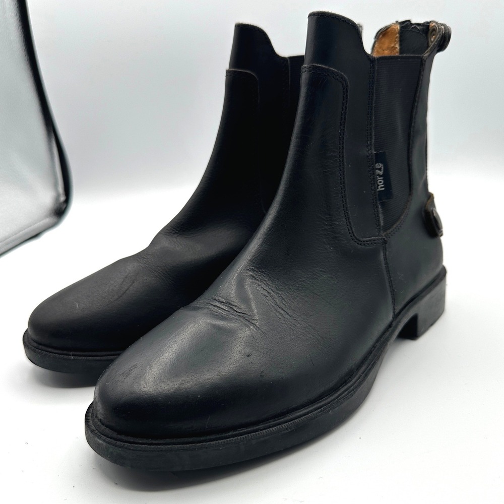Horze Black Ankle Riding Leather Paddock Boots 38 US 7.5 Equestrian Back Zip NWT